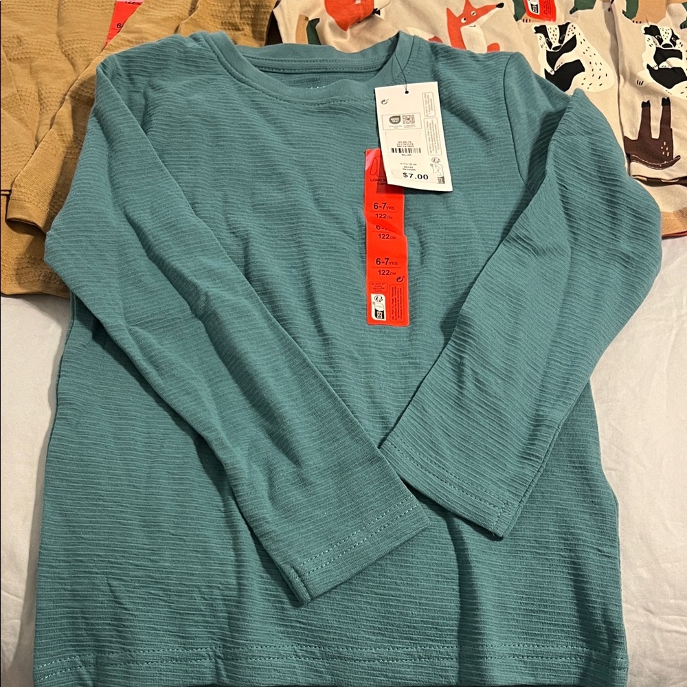 Primark NWT Boy’s Long Sleeve Shirt Set - teal, mustard, and Animal Print - Picture 5 of 13